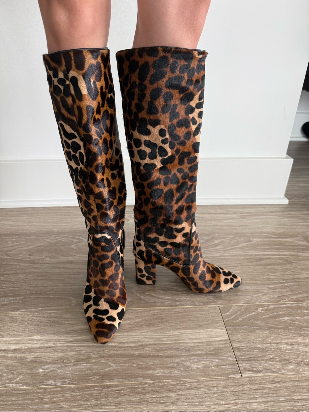 Aquazzura Indy 85 Pony Hair Leopard Print Boots - Brown